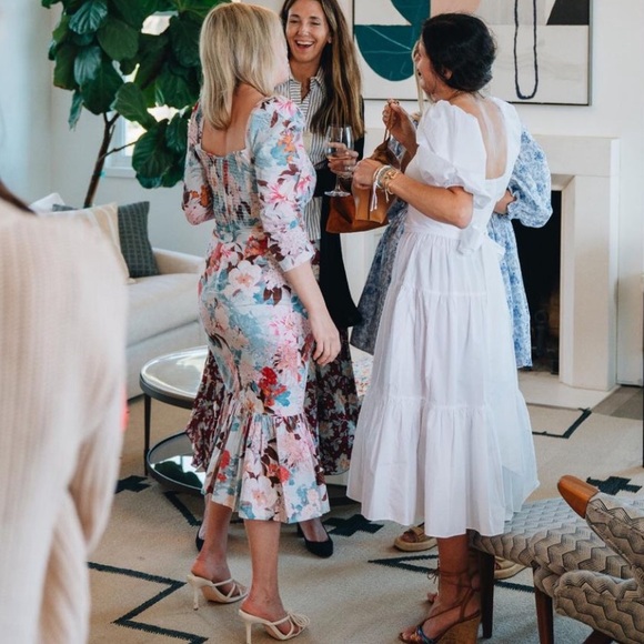 NWT Cara Cara Busy Puff-Sleeve Midi-Dress Japanese Floral blue - Picture 13 of 14